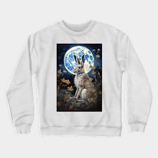 Hare, Pagan Hare, Pagan Art, Moon, Animal, Crewneck Sweatshirt